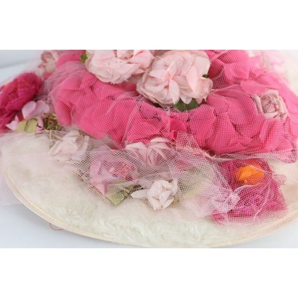 Vintage 20s 30s Flapper Girl Roaring 20s Distressed Flower Lace Fishnet Hat 21\